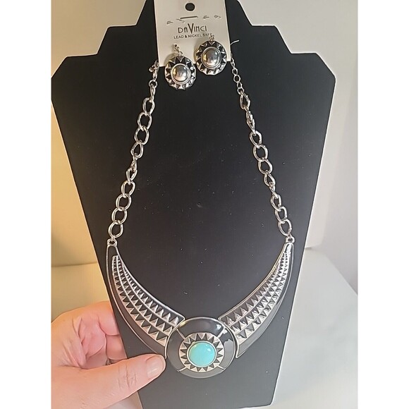 DaVinci Jewelry - NWT Vintage Da Vinci Necklace W/ Earrings  TURQUOISE Silver Tone